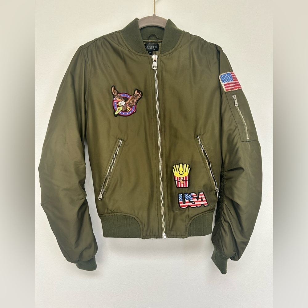 Topshop green bomber jacket women’s size 2​